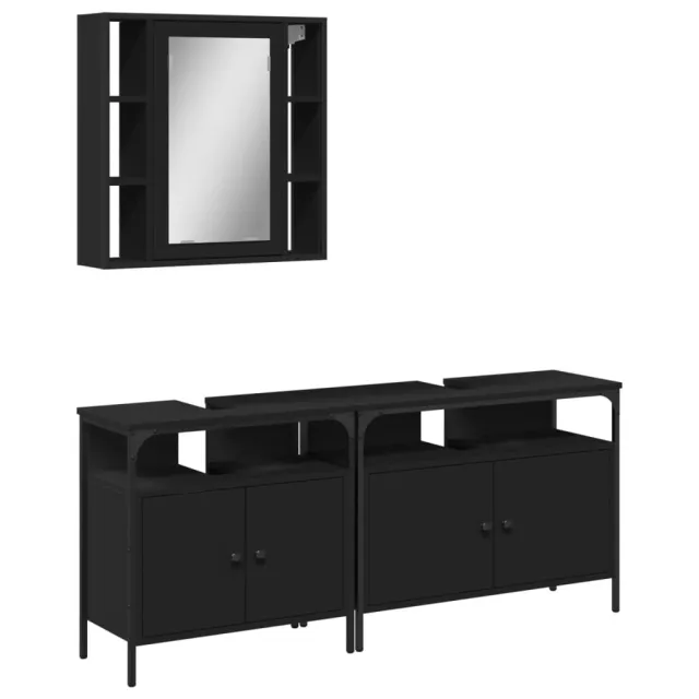 Ensemble d'armoires salle de bain 3 pcs noir bois d'ingénierie