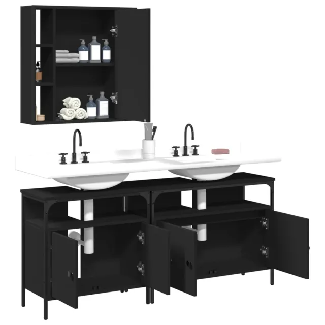 Ensemble d'armoires salle de bain 3 pcs noir bois d'ingénierie