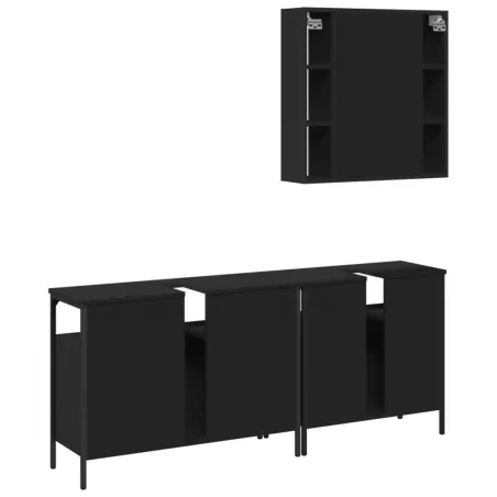 Ensemble d'armoires salle de bain 3 pcs noir bois d'ingénierie