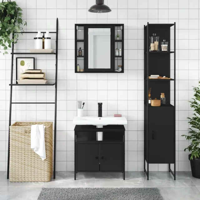 Ensemble d'armoires salle de bain 3 pcs noir bois d'ingénierie