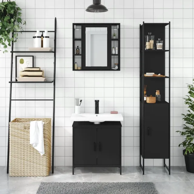 Ensemble d'armoires salle de bain 3 pcs noir bois d'ingénierie