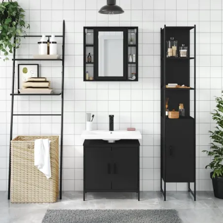 Ensemble d'armoires salle de bain 3 pcs noir bois d'ingénierie