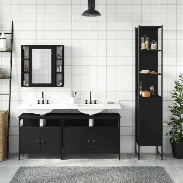 Ensemble d’armoires salle de bain 4 pcs noir bois d'ingénierie