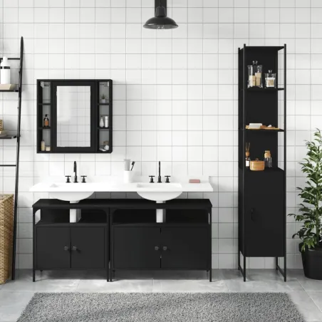 Ensemble d’armoires salle de bain 4 pcs noir bois d'ingénierie