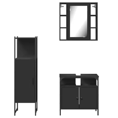 Ensemble d'armoires salle de bain 3 pcs noir bois d'ingénierie