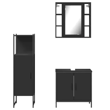 Ensemble d'armoires salle de bain 3 pcs noir bois d'ingénierie