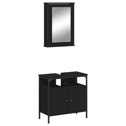 Ensemble de meubles salle de bain 2 pcs noir bois d'ingénierie 2