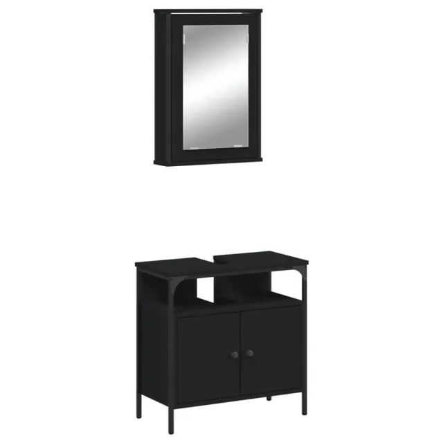 Ensemble de meubles salle de bain 2 pcs noir bois d'ingénierie