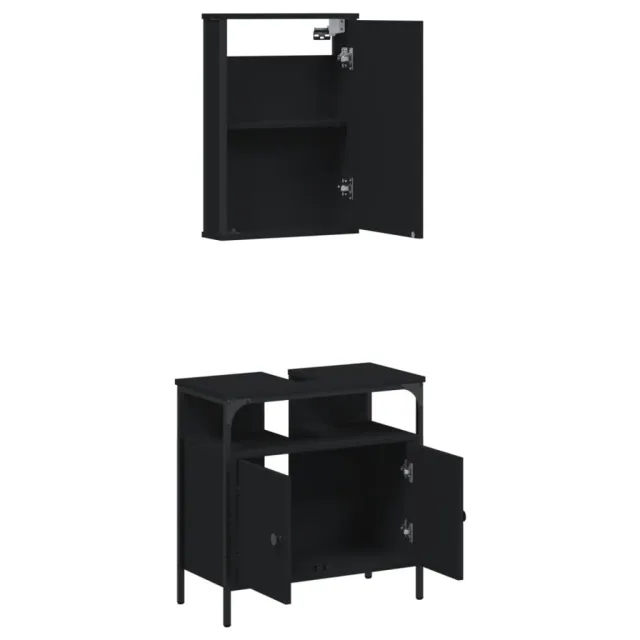 Ensemble de meubles salle de bain 2 pcs noir bois d'ingénierie