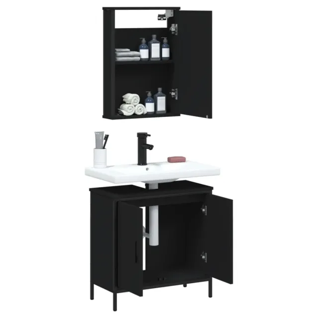 Ensemble de meubles salle de bain 2 pcs noir bois d'ingénierie