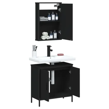 Ensemble de meubles salle de bain 2 pcs noir bois d'ingénierie