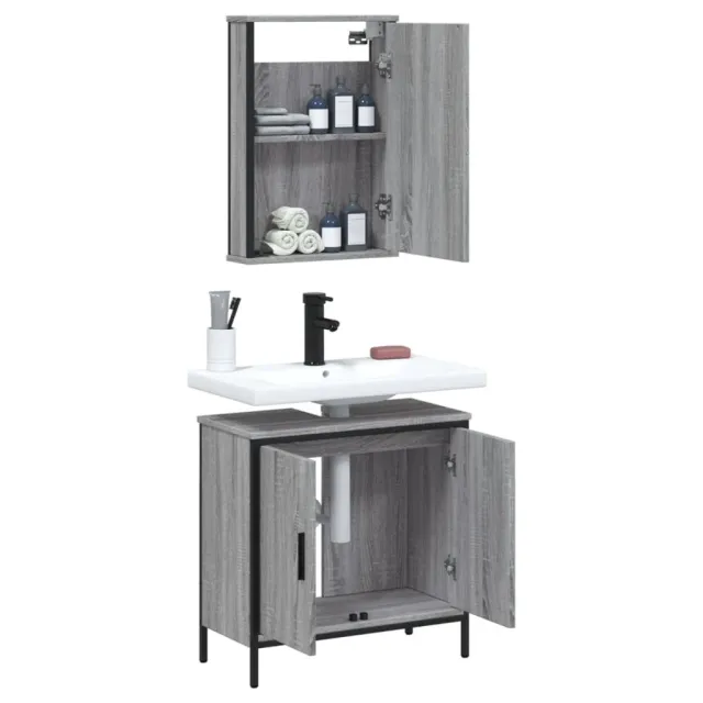 Ensemble de meubles de salle de bain 2 pcs Sonoma gris