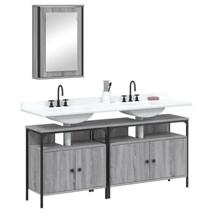 Ensemble de meubles de salle de bain 3 pcs Sonoma gris