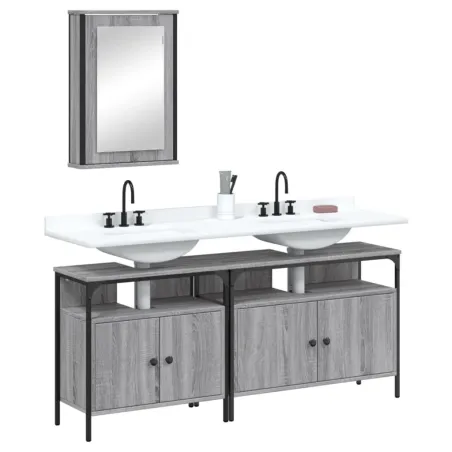 Ensemble de meubles de salle de bain 3 pcs Sonoma gris