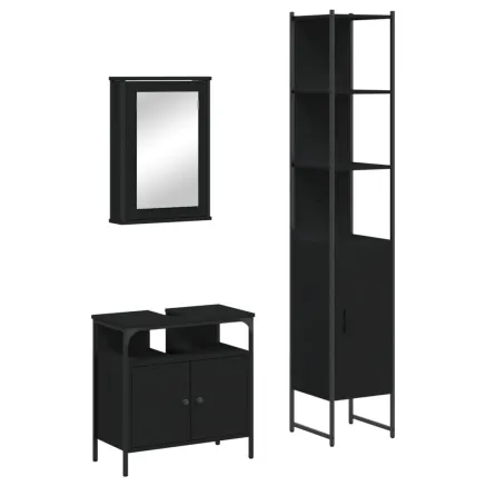 Ensemble de meubles salle de bain 3 pcs noir bois d'ingénierie 2