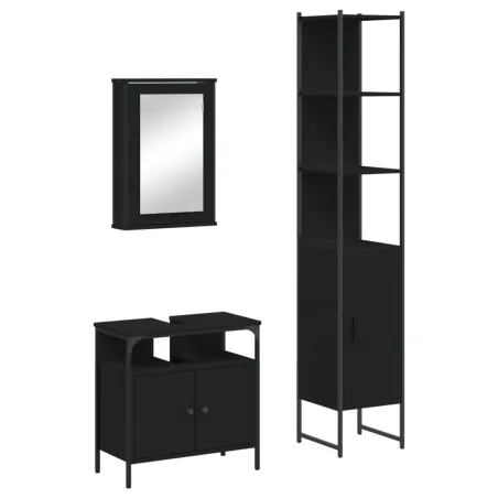 Ensemble de meubles salle de bain 3 pcs noir bois d'ingénierie