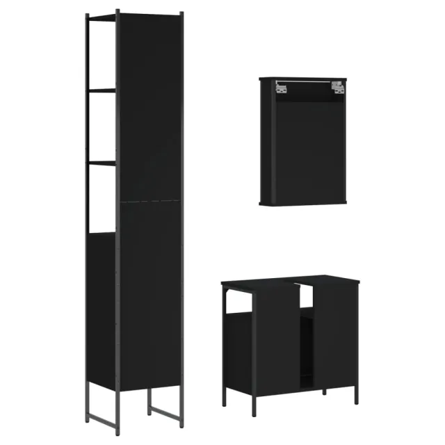 Ensemble de meubles salle de bain 3 pcs noir bois d'ingénierie