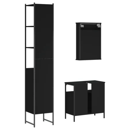 Ensemble de meubles salle de bain 3 pcs noir bois d'ingénierie