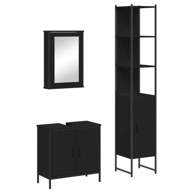 Ensemble de meubles salle de bain 3 pcs noir bois d'ingénierie