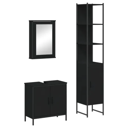 Ensemble de meubles salle de bain 3 pcs noir bois d'ingénierie