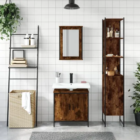 Ensemble de meubles de salle de bain 3 pcs Chêne fumé