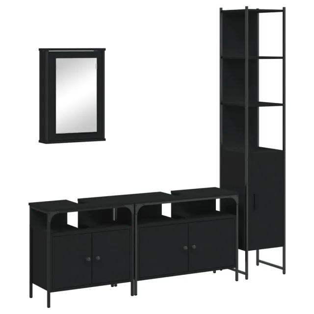 Ensemble de meubles salle de bain 4 pcs noir bois d'ingénierie