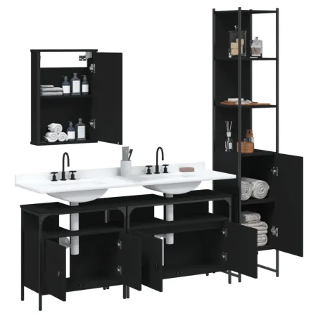 Ensemble de meubles salle de bain 4 pcs noir bois d'ingénierie