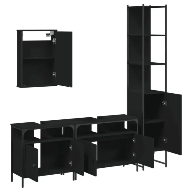 Ensemble de meubles salle de bain 4 pcs noir bois d'ingénierie