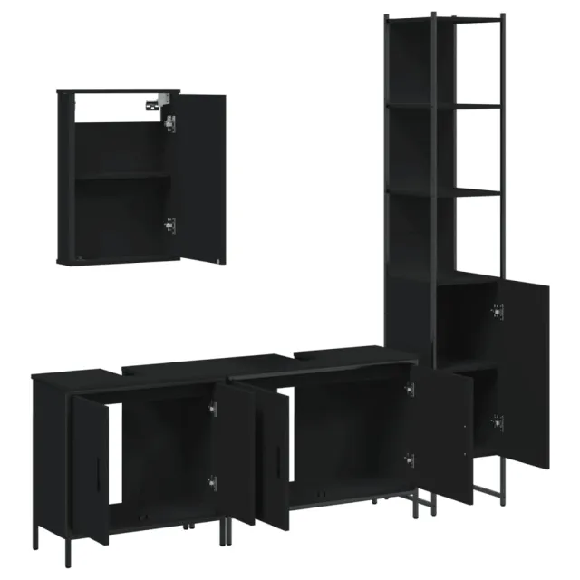 Ensemble de meubles salle de bain 4 pcs noir bois d'ingénierie