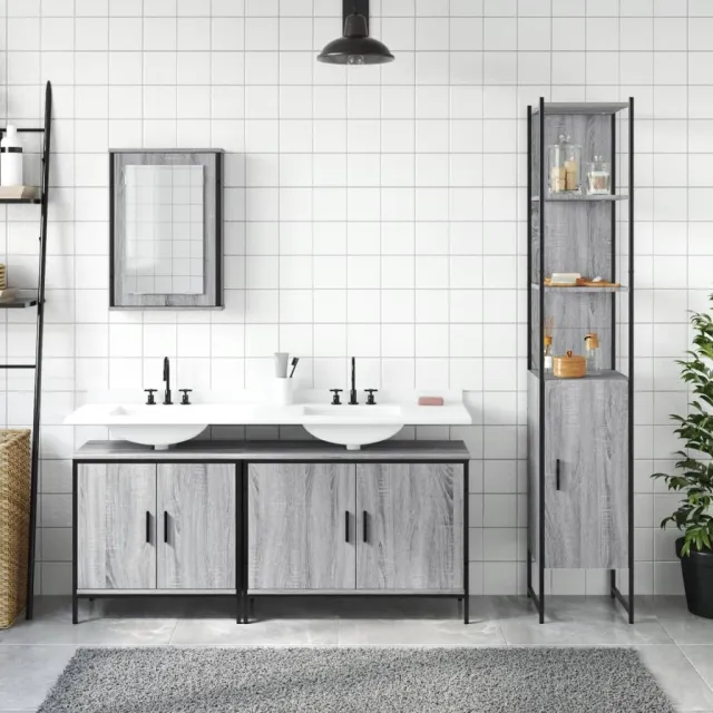 Ensemble de meubles de salle de bain 4 pcs Sonoma gris