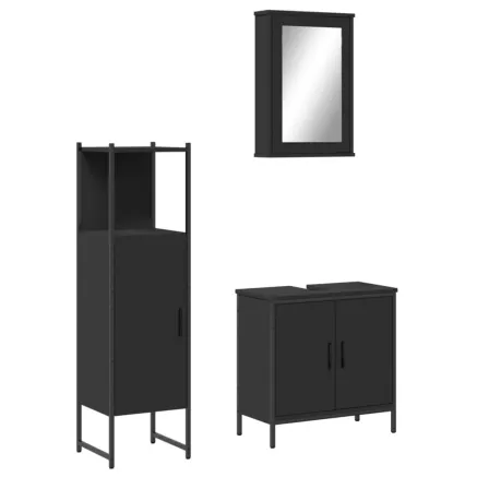 Ensemble de meubles salle de bain 3 pcs noir bois d'ingénierie 2