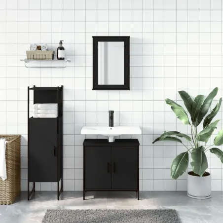 Ensemble de meubles salle de bain 3 pcs noir bois d'ingénierie