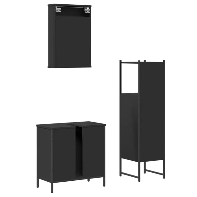 Ensemble de meubles salle de bain 3 pcs noir bois d'ingénierie