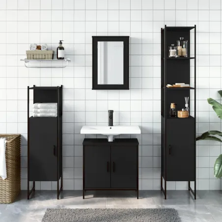 Ensemble de meubles salle de bain 4 pcs noir bois d'ingénierie