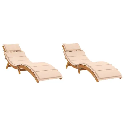 Chaises longues avec coussins lot de 2 beige bois massif acacia 2