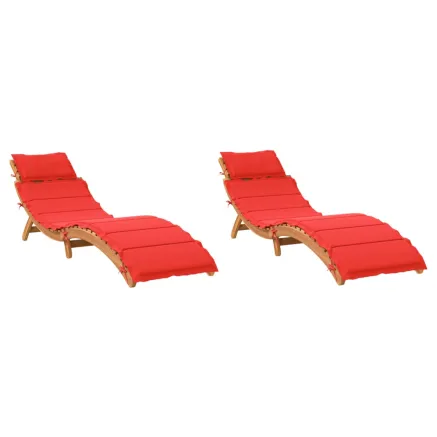 Chaises longues avec coussins lot de 2 rouge bois massif acacia 2