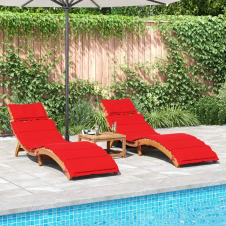Chaises longues avec coussins lot de 2 rouge bois massif acacia