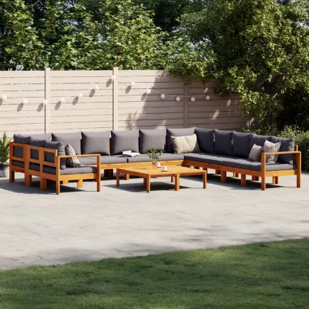 Salon de jardin avec coussins 9 pcs bois massif d'acacia