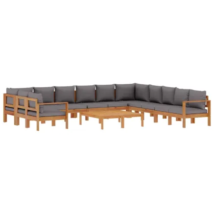Salon de jardin avec coussins 9 pcs bois massif d'acacia 2