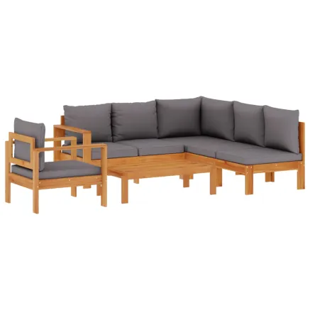 Salon de jardin avec coussins 5 pcs Bois d'acacia solide 2