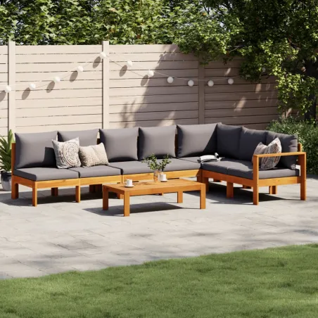 Salon de jardin avec coussins 5 pcs Bois d'acacia solide