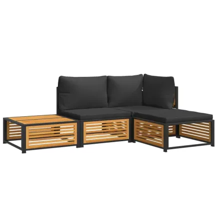 Salon de jardin avec coussins 4 pcs bois d'acacia massif 2