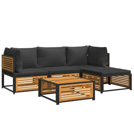 Salon de jardin avec coussins 5 pcs Bois d'acacia solide 2