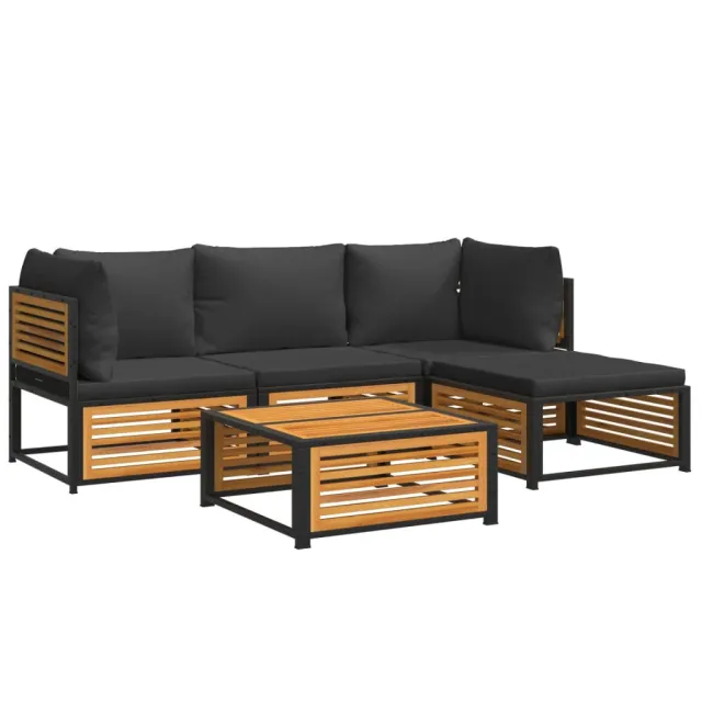Salon de jardin avec coussins 5 pcs Bois d'acacia solide