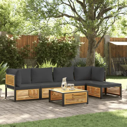 Salon de jardin avec coussins 6 pcs bois d'acacia solide