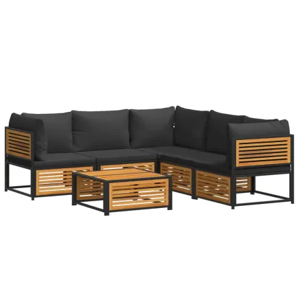 Salon de jardin avec coussins 6 pcs bois d'acacia solide 2