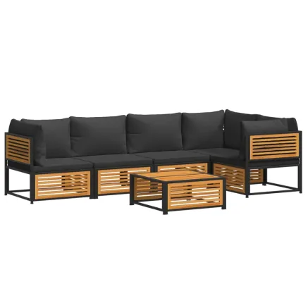 Salon de jardin avec coussins 6 pcs bois d'acacia solide 2