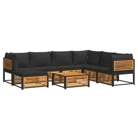 Salon de jardin avec coussins 8 pcs bois massif d'acacia