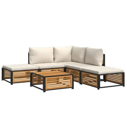 Salon de jardin avec coussins 6 pcs bois d'acacia solide 2