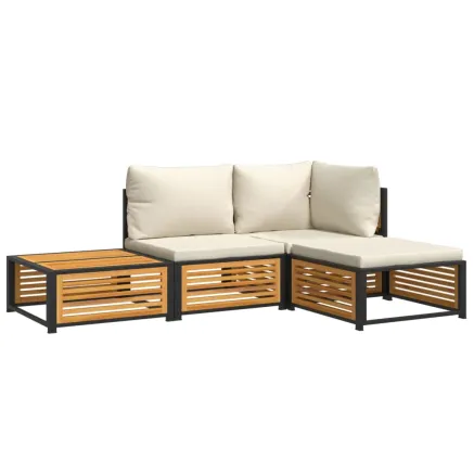 Salon de jardin avec coussins 4 pcs bois d'acacia massif 2